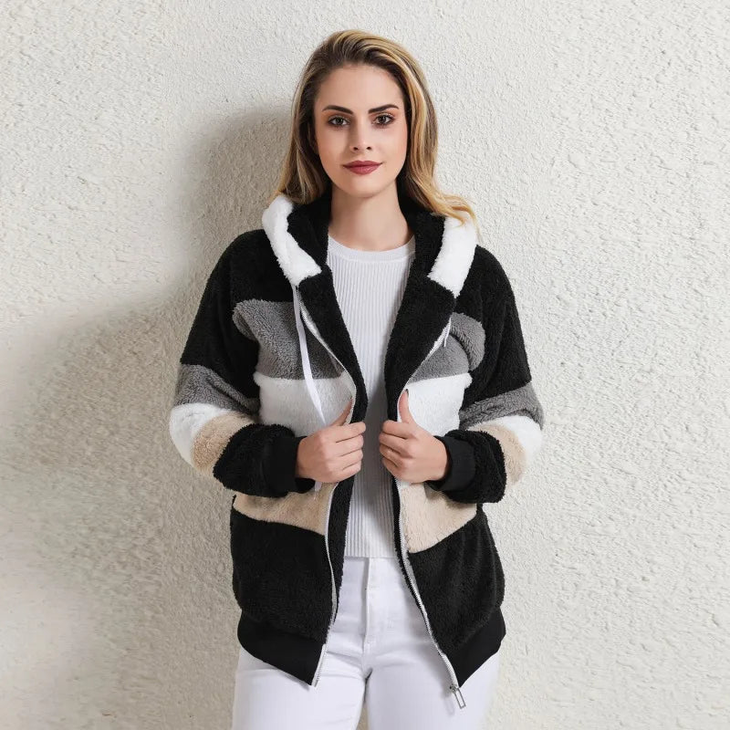 Aymana | Striped Hooded Teddy Jacket